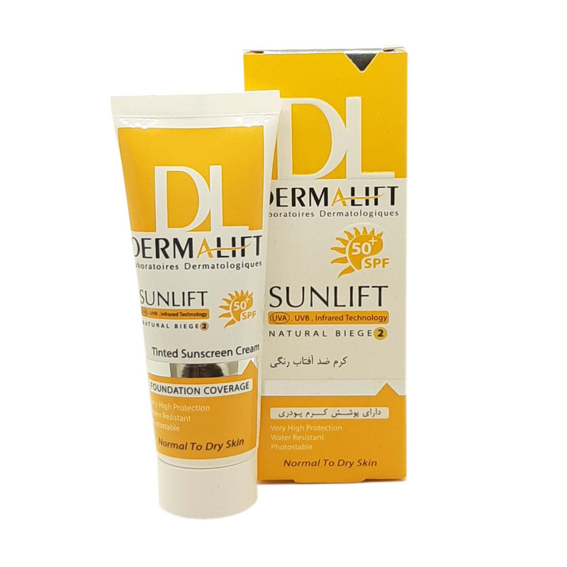 کرم ضدآفتاب رنگی بژ طبیعی SPF50 سان لیفت درمالیفت(مناسب پوست های معمولی و خشک)
